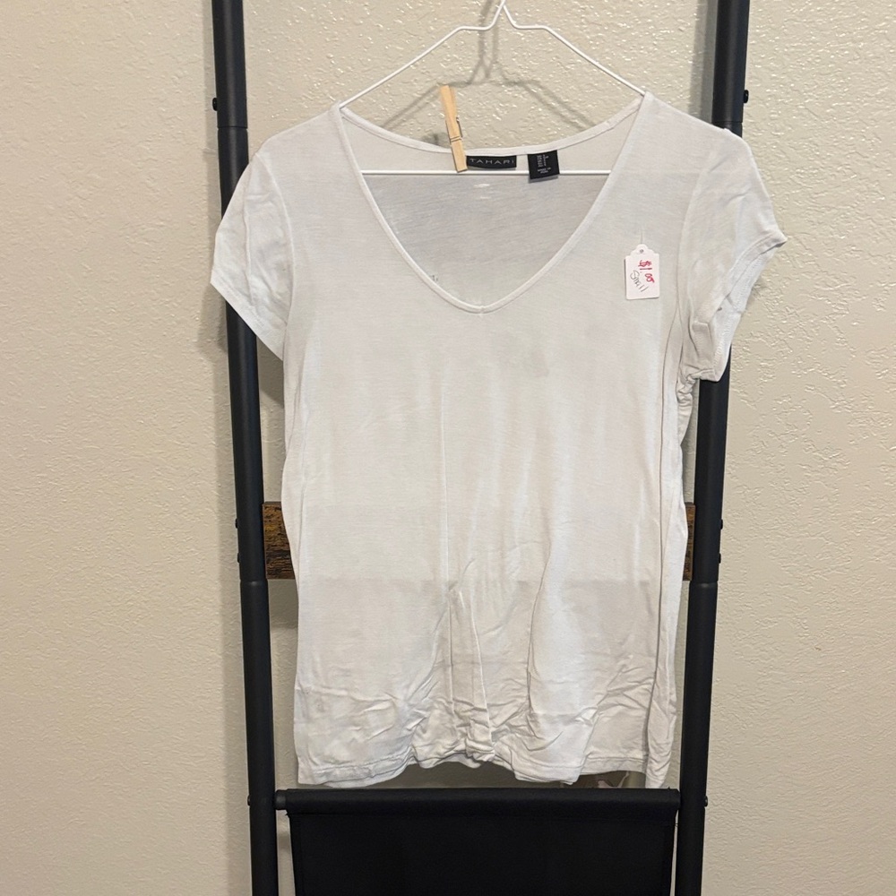 H&M Light Gray V-Neck Short Sleeve Top